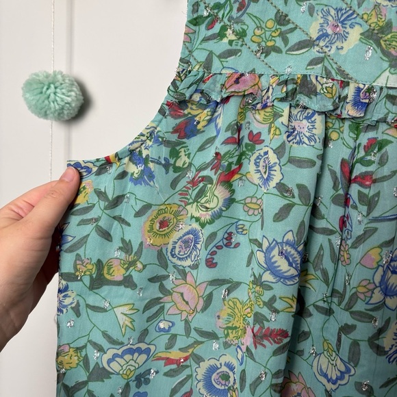 Anthropologie RD & Koko Floral Green Metallic Detsiled Sleeveless Blouse - Picture 3 of 8